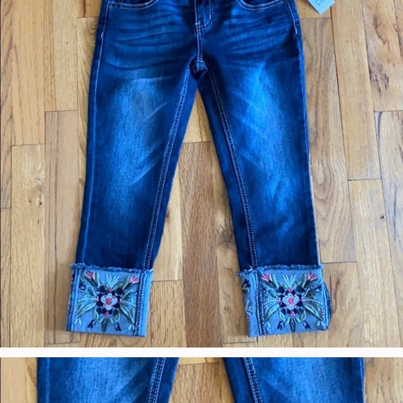 Crown & Ivy Girls Blue Denim floral cuff jeans - Picture 2 of 6